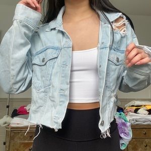 Pacsun Light Wash Distressed Cropped Denim Jacket